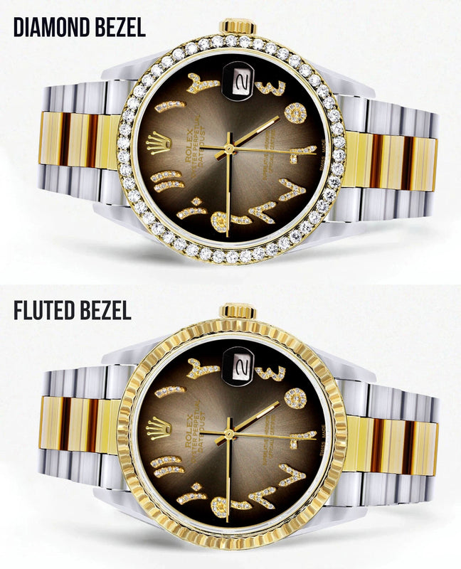 Gold & Steel Rolex Datejust Watch 16233 for Men | 36Mm | Brown Arabic Diamond Dial | Oyster Band