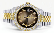 Diamond Gold Rolex Watch For Men 16233 | 36Mm | Brown Arabic Diamond Dial | Two Row 4.25 Carat Bezel | Jubilee Band