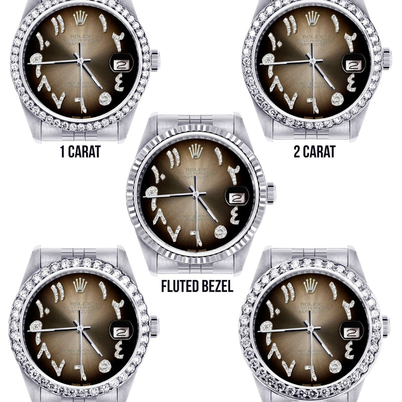 Diamond Mens Rolex Datejust Watch 16200 | 36Mm | Brown Arabic Diamond Dial | Jubilee Band