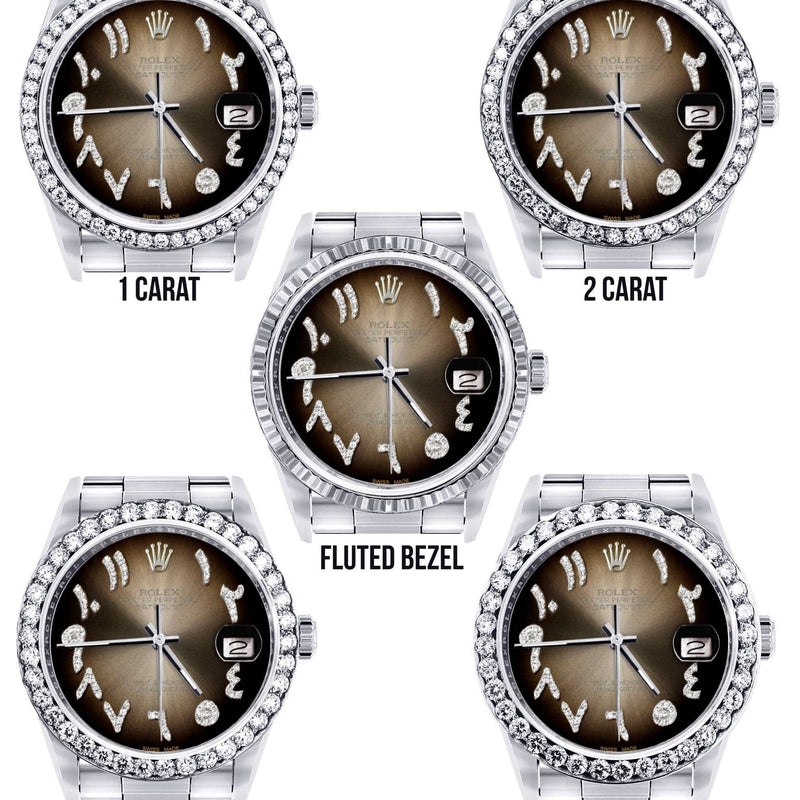 Diamond Mens Rolex Datejust Watch 16200 | 36Mm | Brown Arabic Diamond Dial | Oyster Band