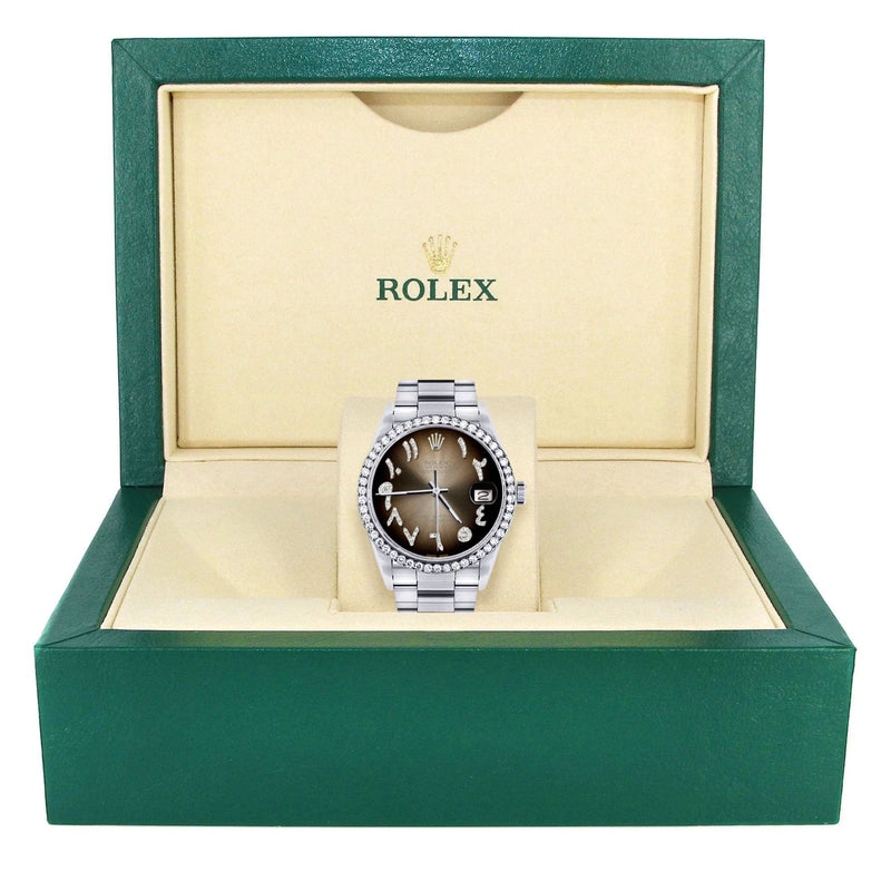 Diamond Mens Rolex Datejust Watch 16200 | 36Mm | Brown Arabic Diamond Dial | Oyster Band