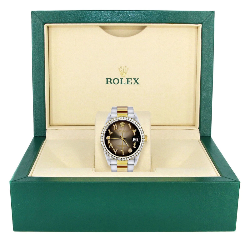 Gold & Steel Rolex Datejust Watch 16233 for Men | 36Mm | Brown Arabic Diamond Dial | Oyster Band