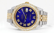 Diamond Iced Out Rolex Datejust 41 | 25 Carats Of Diamonds | Custom Royal Blue Roman Numeral Diamond Dial | Two Tone | Two Row | Jubilee Band
