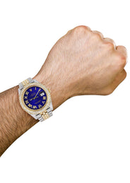 Diamond Iced Out Rolex Datejust 41 | 25 Carats Of Diamonds | Custom Royal Blue Roman Numeral Diamond Dial | Two Tone | Two Row | Jubilee Band