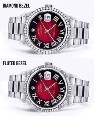 Diamond Mens Rolex Datejust Watch 16200 | 36Mm | Diamond Red Roman Numeral Dial | Oyster Band
