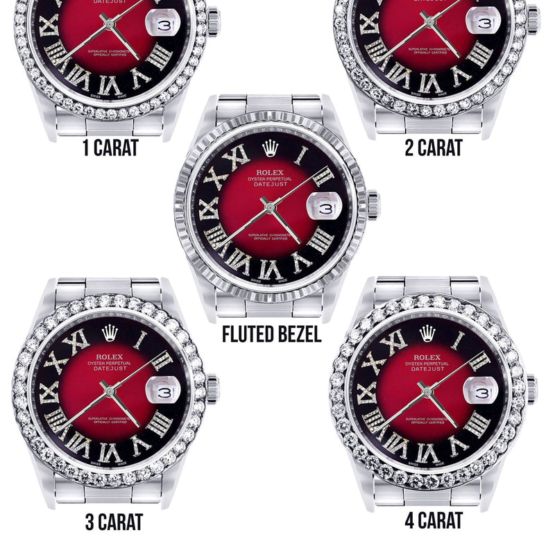 Diamond Mens Rolex Datejust Watch 16200 | 36Mm | Diamond Red Roman Numeral Dial | Oyster Band