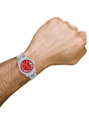 Mens Rolex Datejust Watch 16200 | 36Mm | Red Roman Numeral Dial | Two Row 4.25 Carat Bezel | Jubilee Band