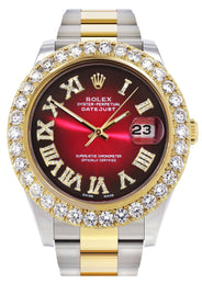 Rolex Datejust II Watch | 41 MM | 18K Yellow Gold & Stainless Steel | Custom Red Black Roman Dial | Oyster Band
