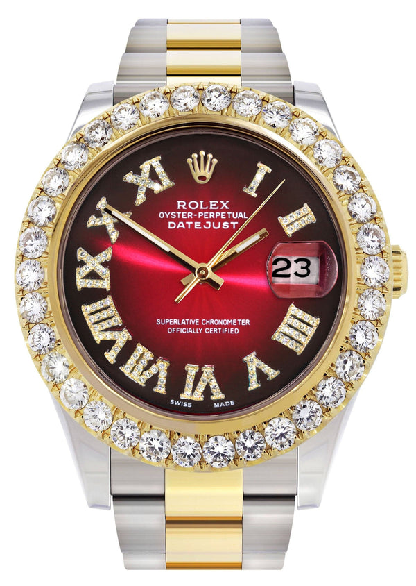 Rolex Datejust II Watch | 41 MM | 18K Yellow Gold & Stainless Steel | Custom Red Black Roman Dial | Oyster Band