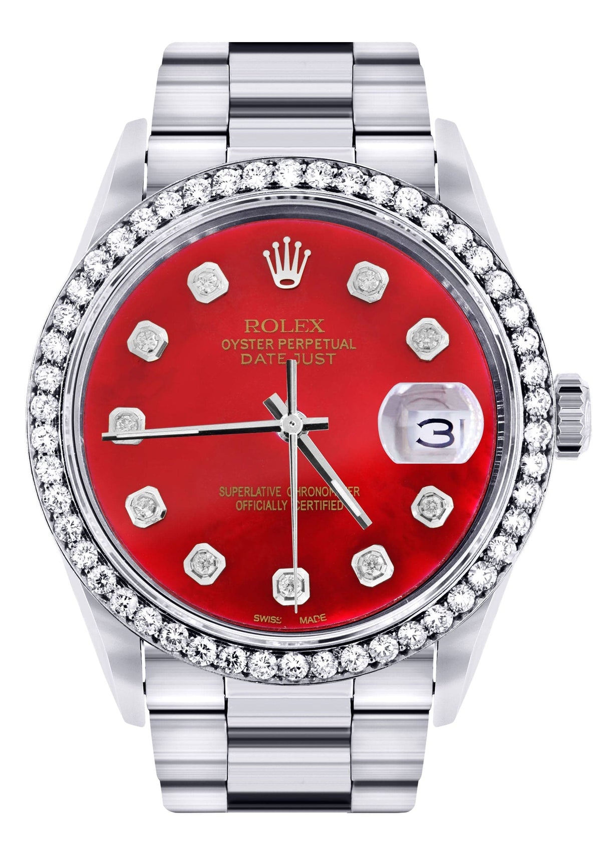 Diamond Mens Rolex Datejust Watch 16200 | 36Mm | Red Diamond Dial | Oyster Band
