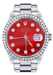 Diamond Mens Rolex Datejust Watch 16200 | 36Mm | Red Diamond Dial | Oyster Band
