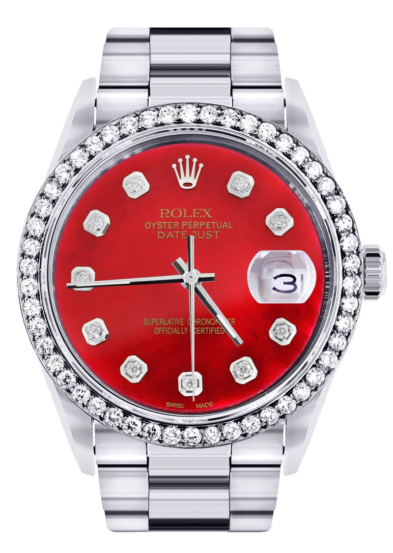 Diamond Mens Rolex Datejust Watch 16200 | 36Mm | Red Diamond Dial | Oyster Band