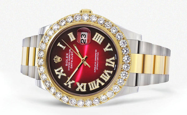 Rolex Datejust II Watch | 41 MM | 18K Yellow Gold & Stainless Steel | Custom Red Black Roman Dial | Oyster Band