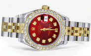 Womens Diamond Gold Hidden Clasp Rolex Watch | 1 Carat Bezel | 26Mm | Red Dial | Jubilee Band | Model 179173