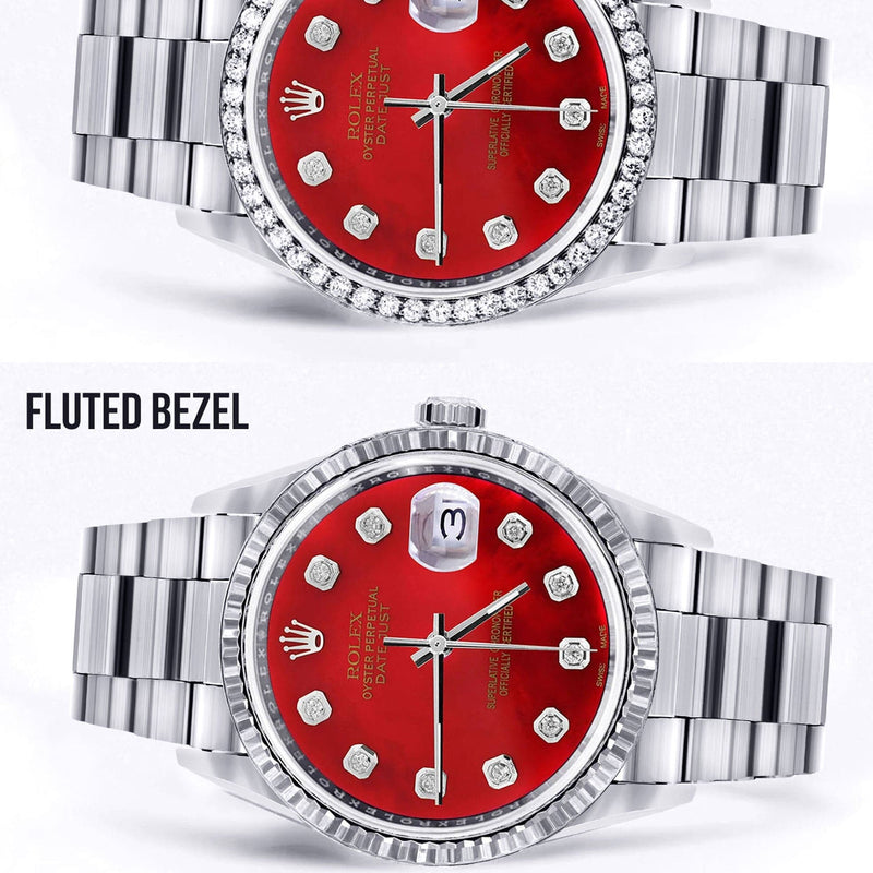Diamond Mens Rolex Datejust Watch 16200 | 36Mm | Red Diamond Dial | Oyster Band
