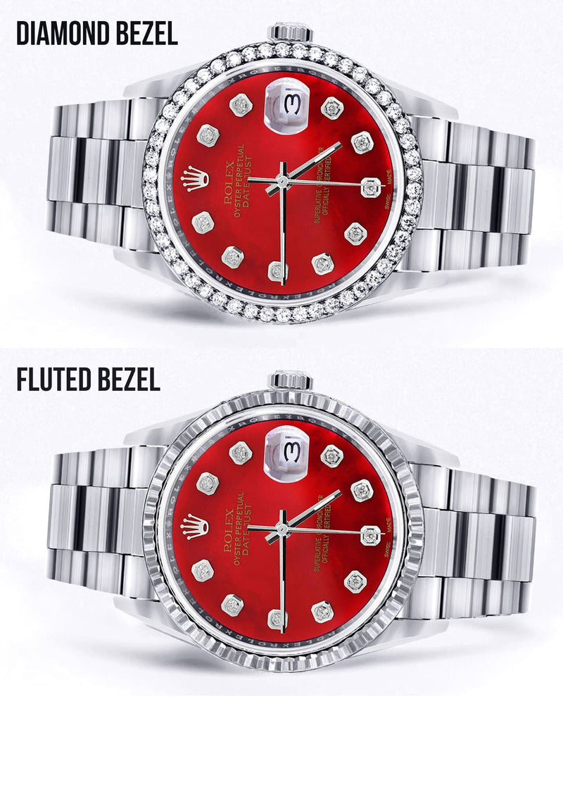 Diamond Mens Rolex Datejust Watch 16200 | 36Mm | Red Diamond Dial | Oyster Band