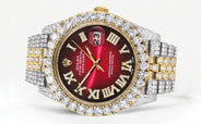 Diamond Iced Out Rolex Datejust 41 | 25 Carats Of Diamonds | Custom Red Black Dial | Two Tone | Jubilee Band