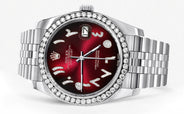 116200 | Hidden Clasp | Diamond Rolex Datejust Watch | 36Mm | Red Black Arabic Diamond Dial | Jubilee Band