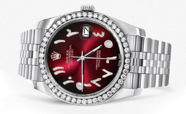 116200 | Hidden Clasp | Diamond Rolex Datejust Watch | 36Mm | Red Black Arabic Diamond Dial | Jubilee Band