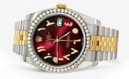116233 | Hidden Clasp | Gold & Steel Rolex Datejust Watch | 36Mm | Red Black Arabic Diamond Dial | Jubilee Band