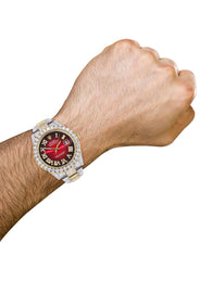Diamond Iced Out Rolex Datejust 41 | 25 Carats Of Diamonds | Custom Red Black Roman Numeral Dial | Two Tone | Oyster Band