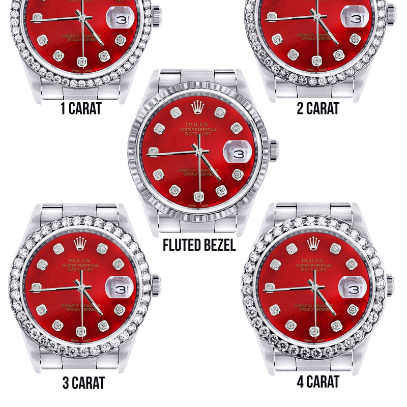 Diamond Mens Rolex Datejust Watch 16200 | 36Mm | Red Diamond Dial | Oyster Band