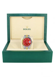 Diamond Gold Rolex Watch For Men 16233 | 36Mm | Rainbow Sapphire Bezel | Red Dial | Jubilee Band