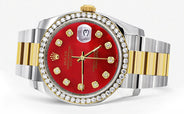 116233 | Diamond Gold Rolex Watch For Men | 36Mm | Red Dial | Oyster Band