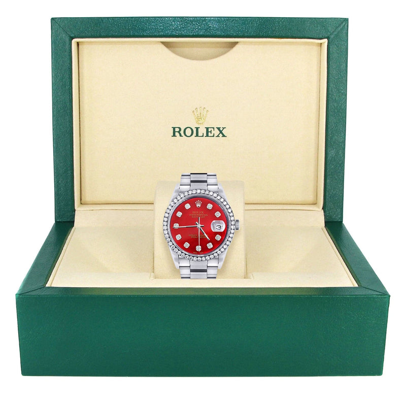 Diamond Mens Rolex Datejust Watch 16200 | 36Mm | Red Diamond Dial | Oyster Band