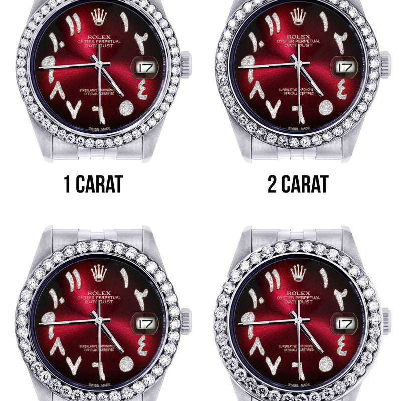 116200 | Hidden Clasp | Diamond Rolex Datejust Watch | 36Mm | Red Black Arabic Diamond Dial | Jubilee Band