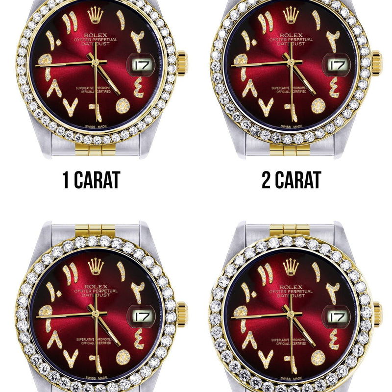 116233 | Hidden Clasp | Gold & Steel Rolex Datejust Watch | 36Mm | Red Black Arabic Diamond Dial | Jubilee Band