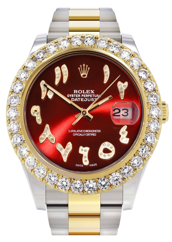 Rolex Datejust II Watch | 41 MM | 18K Yellow Gold & Stainless Steel | Custom Red Arabic Dial | Oyster Band