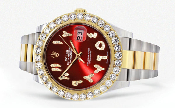 Rolex Datejust II Watch | 41 MM | 18K Yellow Gold & Stainless Steel | Custom Red Arabic Dial | Oyster Band