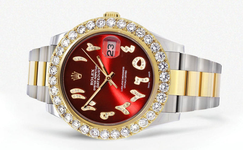 Rolex Datejust II Watch | 41 MM | 18K Yellow Gold & Stainless Steel | Custom Red Arabic Dial | Oyster Band