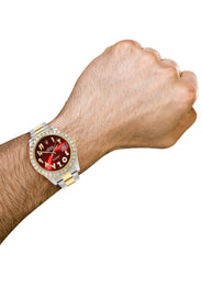 Rolex Datejust II Watch | 41 MM | 18K Yellow Gold & Stainless Steel | Custom Red Arabic Dial | Oyster Band