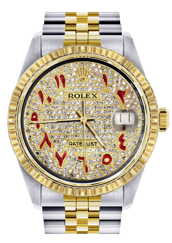Mens Rolex Datejust Watch 16233 Two Tone | Fluted Bezel | 36Mm | Diamond Red Arabic Numeral | Jubilee Band