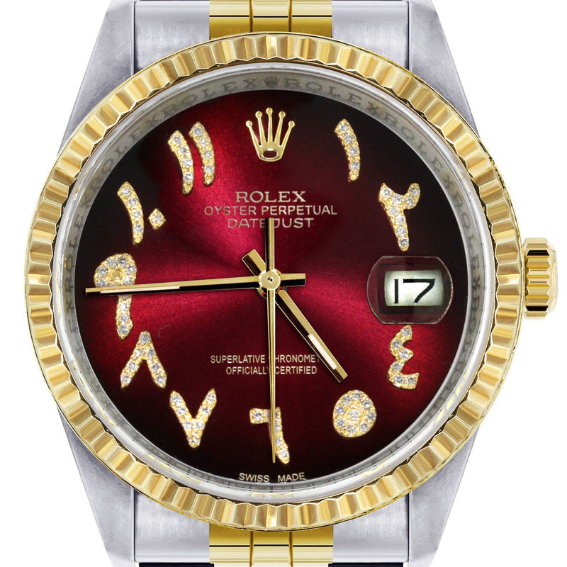 Mens Rolex Datejust Watch 16233 Two Tone | 36Mm | Red Black Arabic Dial | Jubilee Band