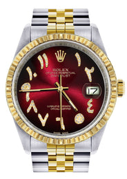 Mens Rolex Datejust Watch 16233 Two Tone | 36Mm | Red Black Arabic Dial | Jubilee Band