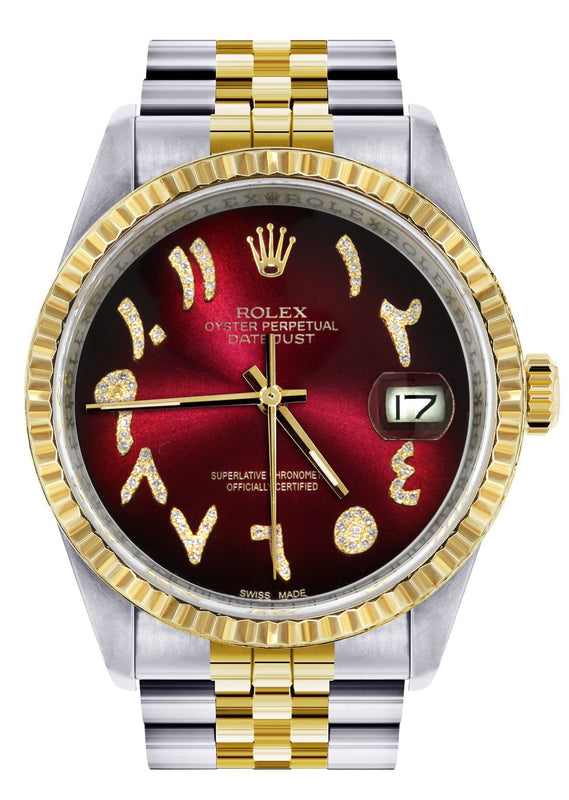 Mens Rolex Datejust Watch 16233 Two Tone | 36Mm | Red Black Arabic Dial | Jubilee Band