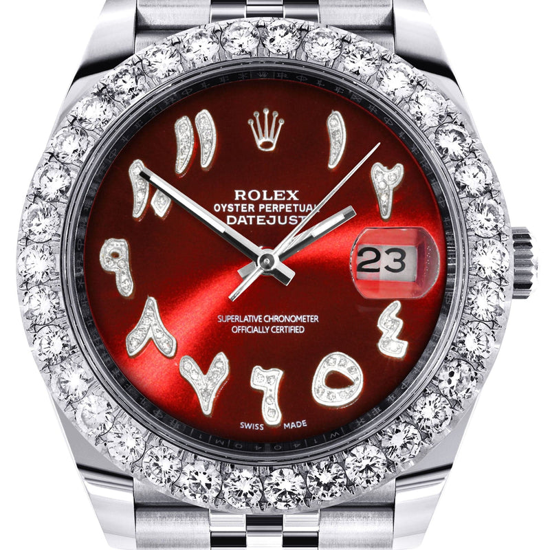 Rolex Datejust 41 Watch | 41 MM | Custom Red Arabic Diamond Dial | Jubilee Band