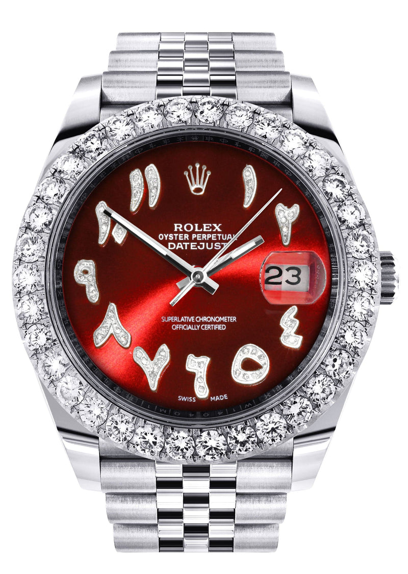 Rolex Datejust 41 Watch | 41 MM | Custom Red Arabic Diamond Dial | Jubilee Band