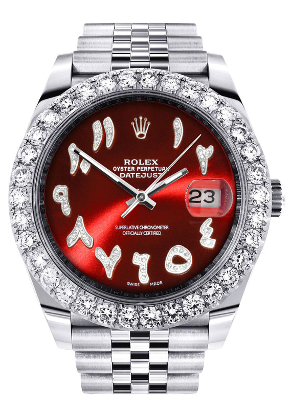 Rolex Datejust 41 Watch | 41 MM | Custom Red Arabic Diamond Dial | Jubilee Band