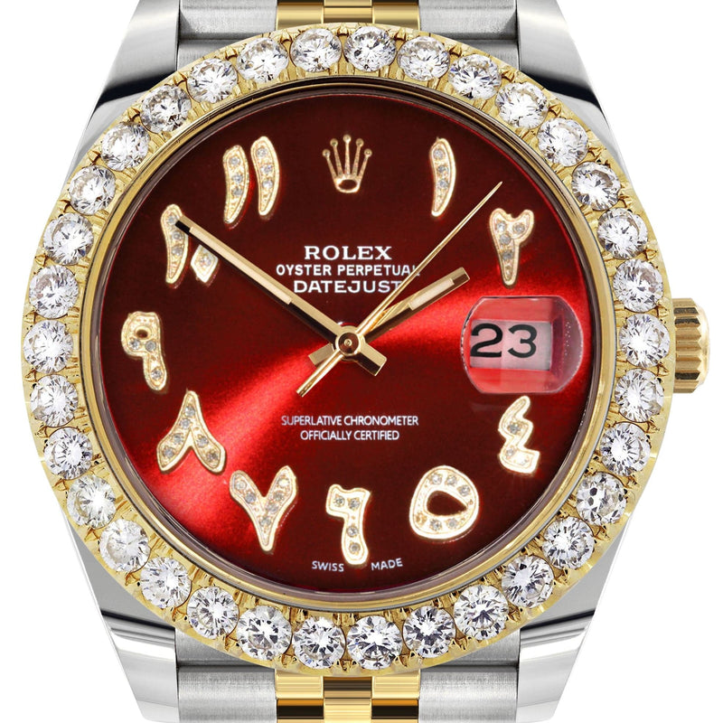 Rolex Datejust 41 Watch | 41 MM | 18K Yellow Gold & Stainless Steel | Custom Red Arabic Dial | Jubilee Band