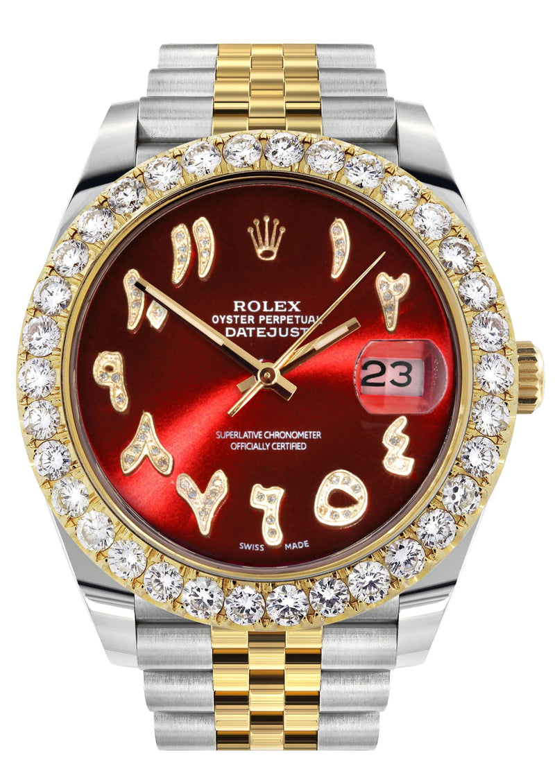Rolex Datejust 41 Watch | 41 MM | 18K Yellow Gold & Stainless Steel | Custom Red Arabic Dial | Jubilee Band