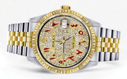 Mens Rolex Datejust Watch 16233 Two Tone | Fluted Bezel | 36Mm | Diamond Red Arabic Numeral | Jubilee Band