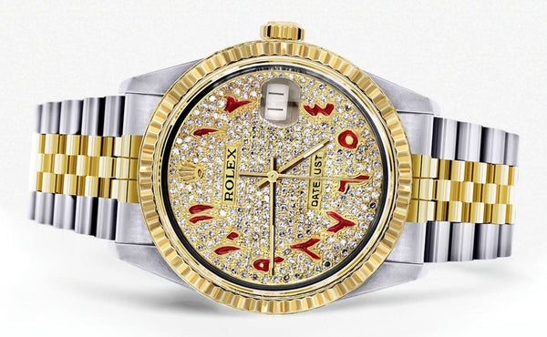 Mens Rolex Datejust Watch 16233 Two Tone | Fluted Bezel | 36Mm | Diamond Red Arabic Numeral | Jubilee Band
