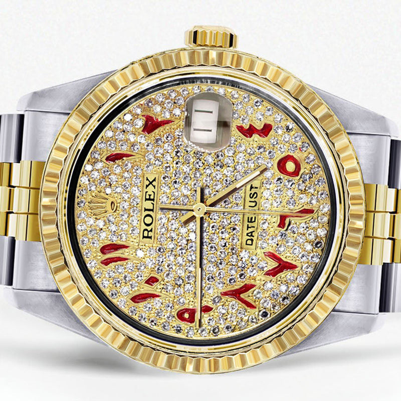 Womens Rolex Datejust Watch 16233 Two Tone | 36Mm | Diamond Red Arabic Numeral | Fluted Bezel | Jubilee Band