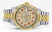 Womens Rolex Datejust Watch 16233 Two Tone | 36Mm | Diamond Red Arabic Numeral | Fluted Bezel | Jubilee Band