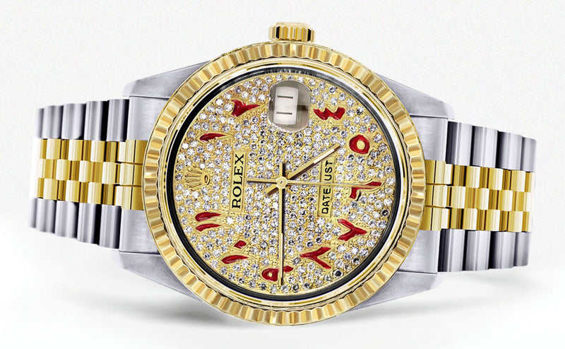 Womens Rolex Datejust Watch 16233 Two Tone | 36Mm | Diamond Red Arabic Numeral | Fluted Bezel | Jubilee Band