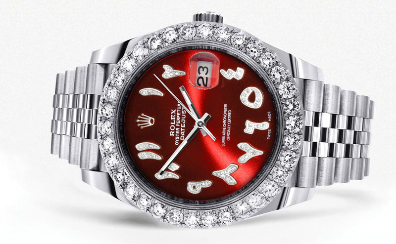 Rolex Datejust 41 Watch | 41 MM | Custom Red Arabic Diamond Dial | Jubilee Band